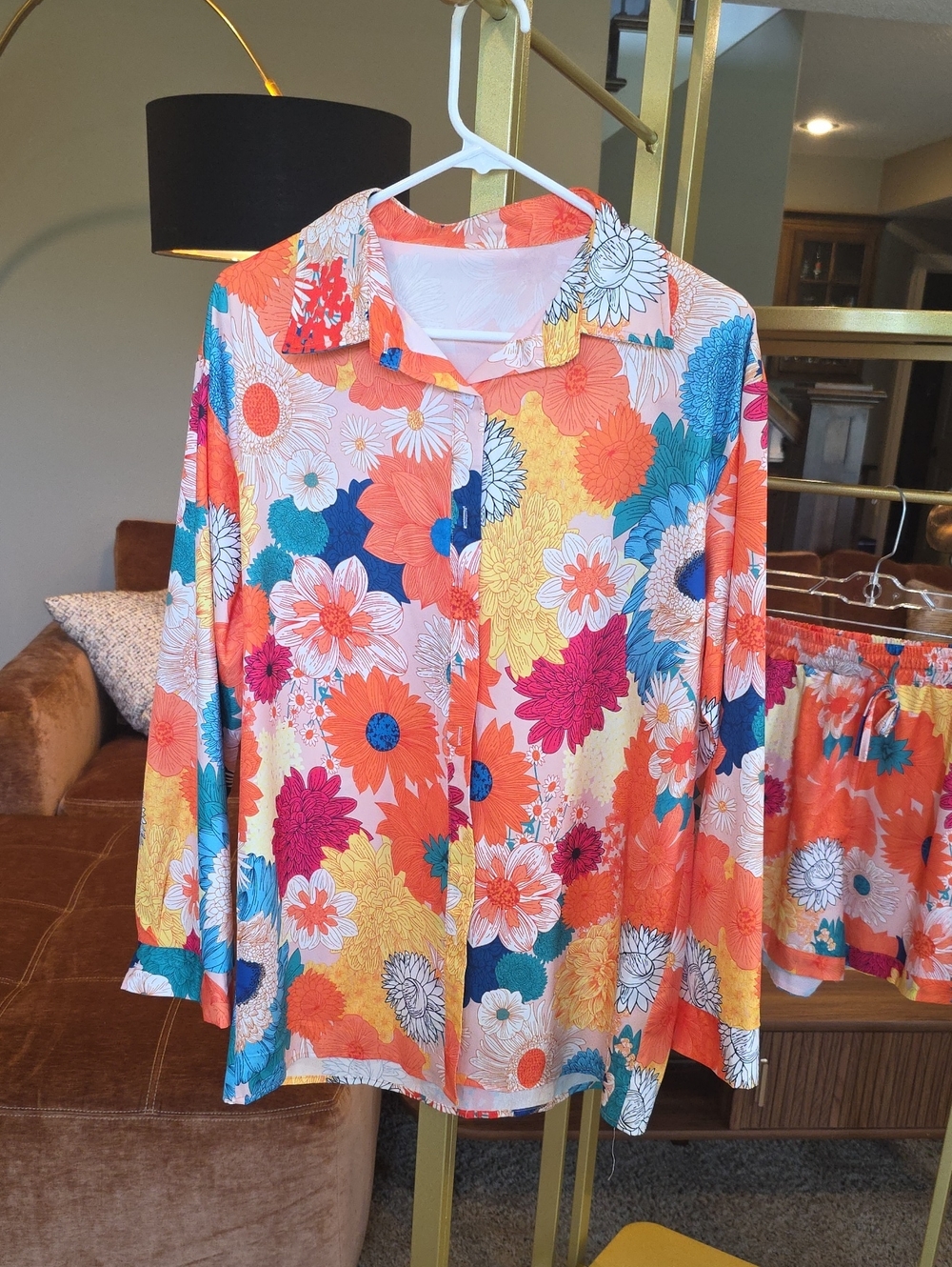 Matching Set VIbrant Floral Button-Up Shirt AND Short– Multicolor